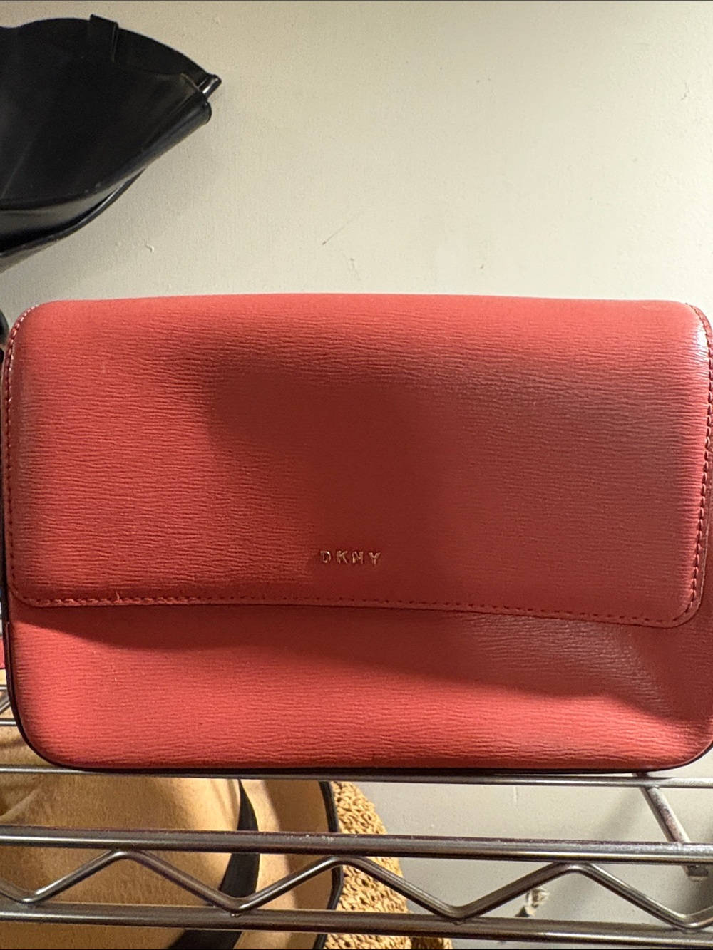 DKNY Coral Red Leather Crossbody Bag